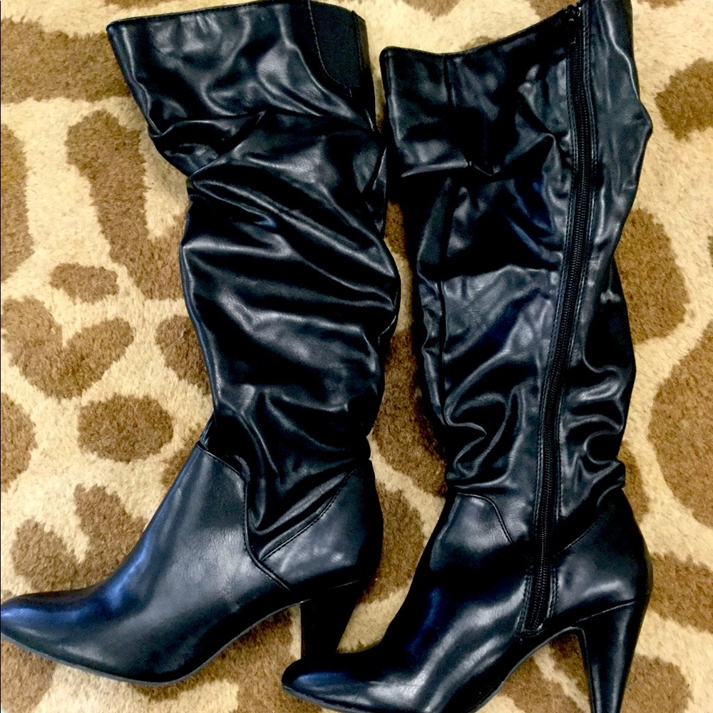 Black high heeled boots